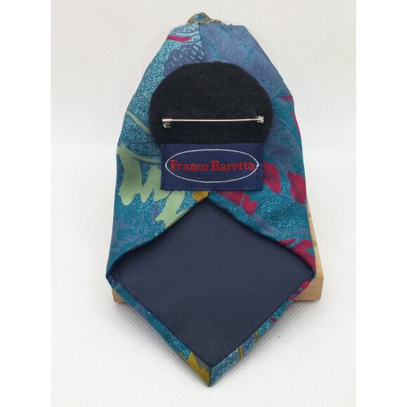 Vintage Silk Tie Brooch Artisan Made Floral Franco Baretta Pin Upcycled USA New - Picture 4 of 12